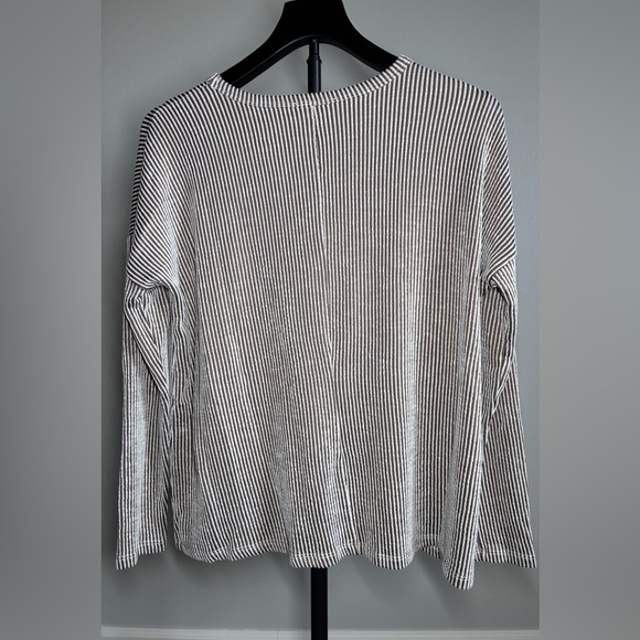 Striped Pocket Long Sleeve Top - Tan & White - Picture 2 of 3